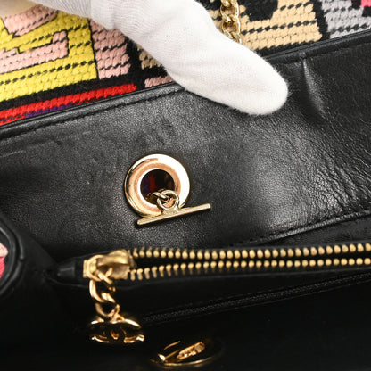 Chanel Black Canvas Precious Symbols Needlepoint Tote Handbag