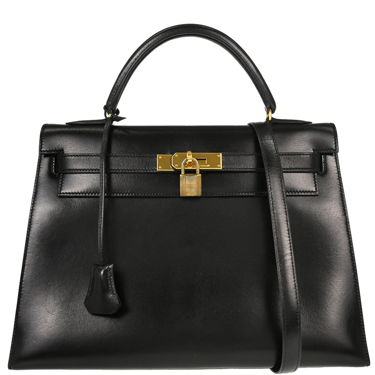 Hermes Black Box Calf Kelly 32 Sellier 2way Shoulder Handbag