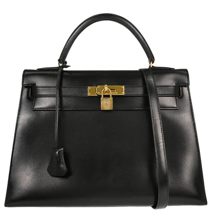 Hermes Black Box Calf Kelly 32 Sellier 2way Shoulder Handbag