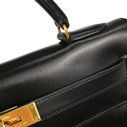 Hermes Black Box Calf Kelly 32 Sellier 2way Shoulder Handbag