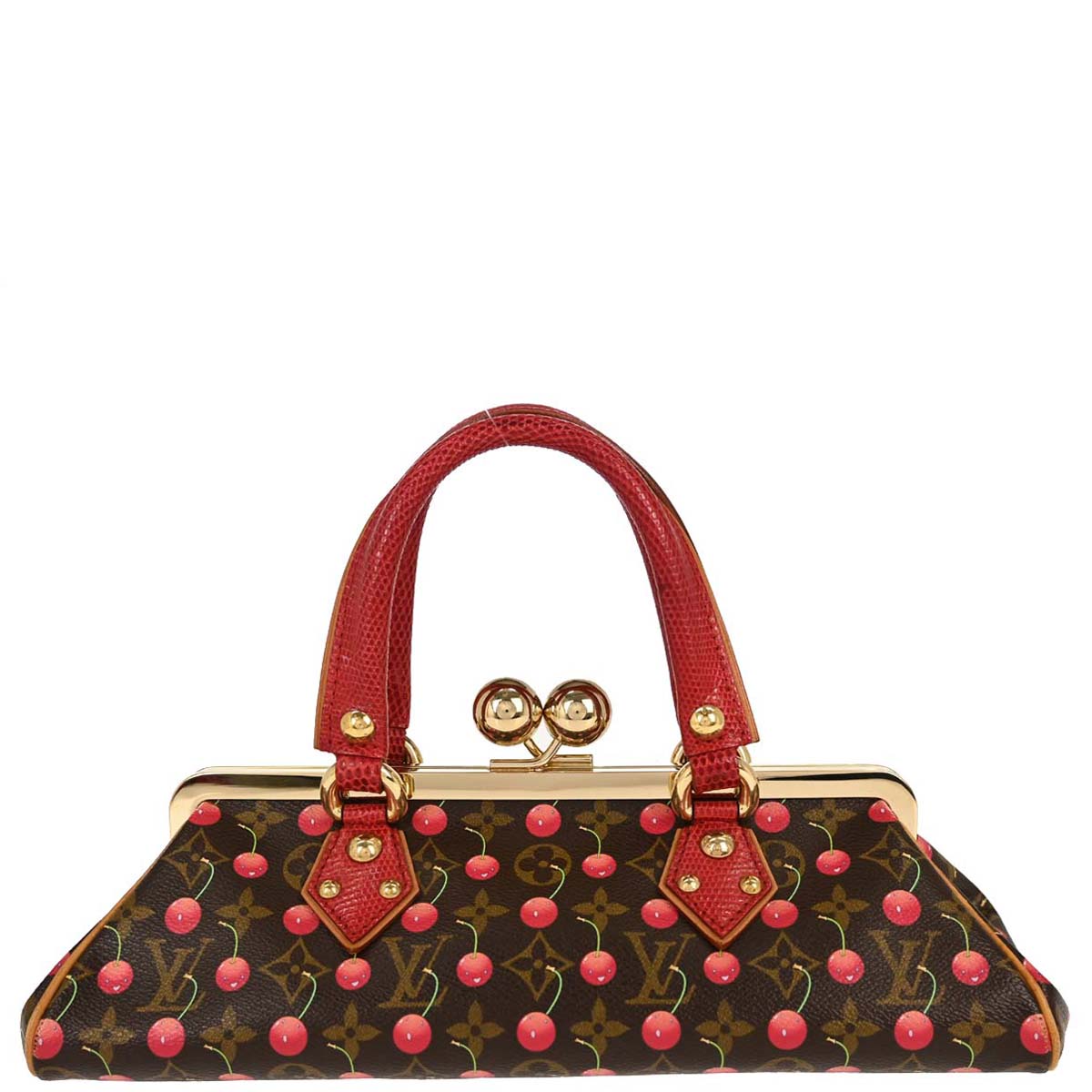 Louis Vuitton * Cherry Lizard Sac Fermoir GM Handbag M95002