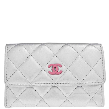 Chanel 2012 Silver Lambskin Cardholder Small Good