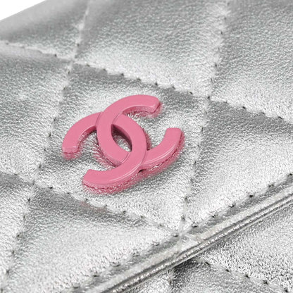 Chanel 2012 Silver Lambskin Cardholder Small Good