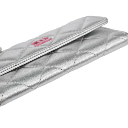 Chanel 2012 Silver Lambskin Cardholder Small Good