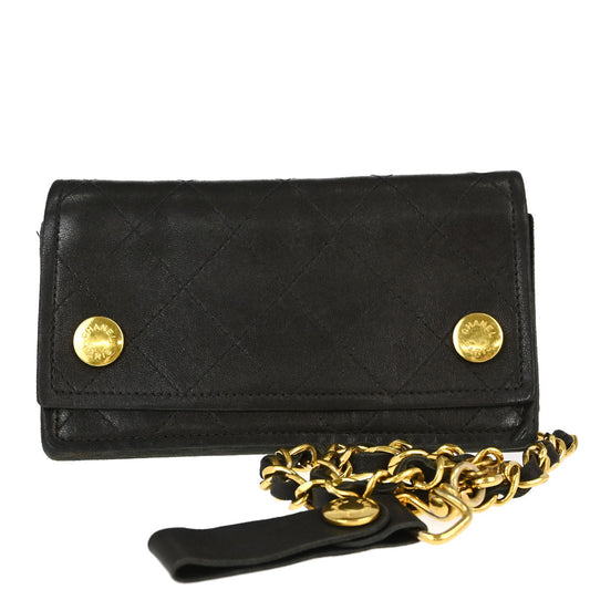Chanel Black Lambskin Chain Strap Wallet