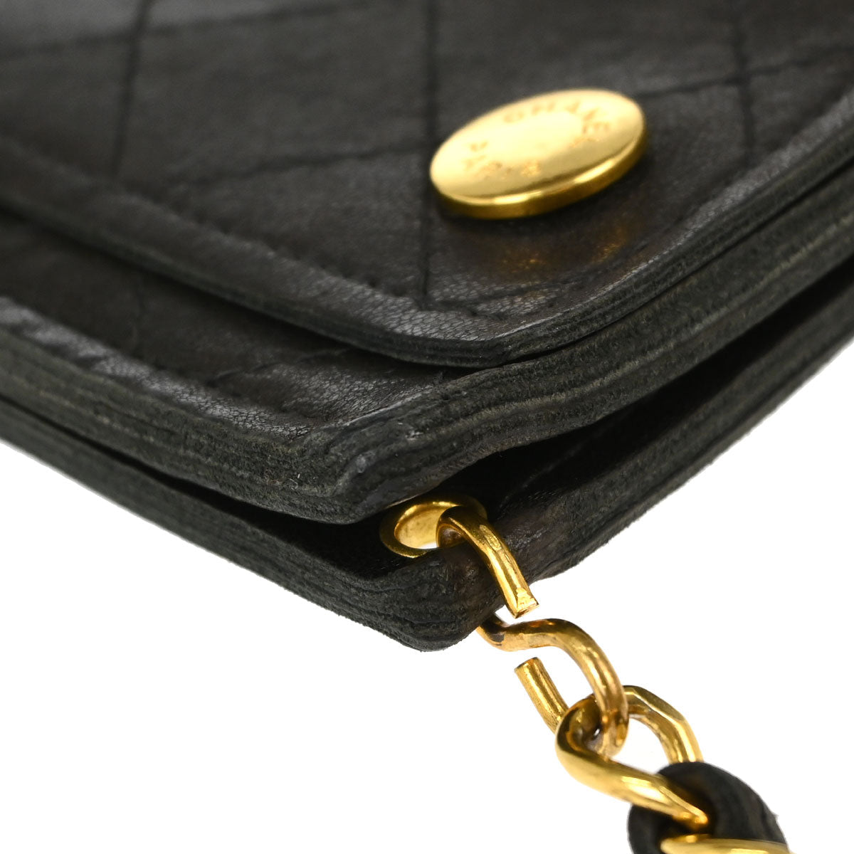 Chanel Black Lambskin Chain Strap Wallet
