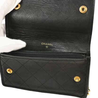 Chanel Black Lambskin Chain Strap Wallet