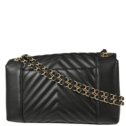 Chanel 2019 Black Lambskin Chevron Straight Flap Shoulder Bag