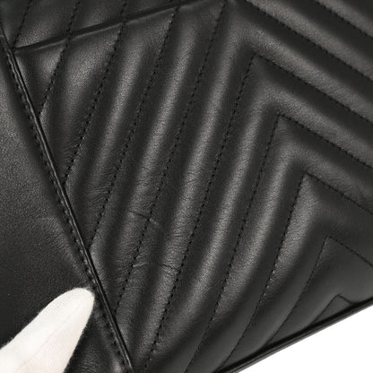 Chanel 2019 Black Lambskin Chevron Straight Flap Shoulder Bag