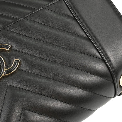 Chanel 2019 Black Lambskin Chevron Straight Flap Shoulder Bag
