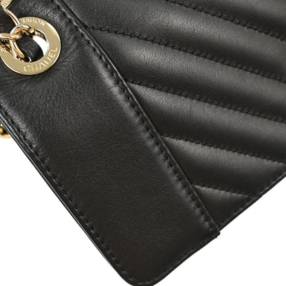 Chanel 2019 Black Lambskin Chevron Straight Flap Shoulder Bag