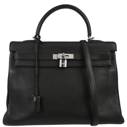 Hermes Black Taurillon Clemence Kelly 35 Retourne 2way Shoulder Handbag
