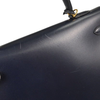 Hermes Blue Indigo Box Calf Kelly 35 Sellier 2way Shoulder Handbag