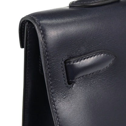 Hermes Blue Indigo Box Calf Kelly 35 Sellier 2way Shoulder Handbag