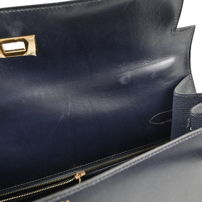 Hermes Blue Indigo Box Calf Kelly 35 Sellier 2way Shoulder Handbag