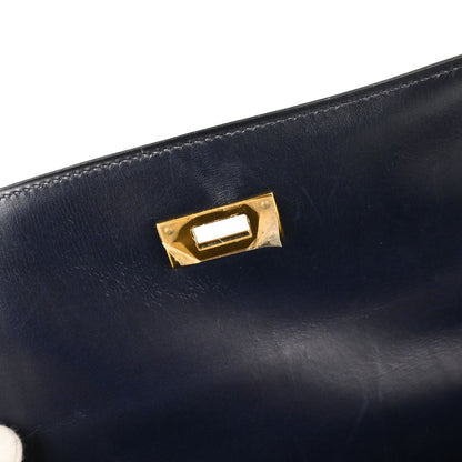 Hermes Blue Indigo Box Calf Kelly 35 Sellier 2way Shoulder Handbag