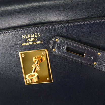 Hermes Blue Indigo Box Calf Kelly 35 Sellier 2way Shoulder Handbag