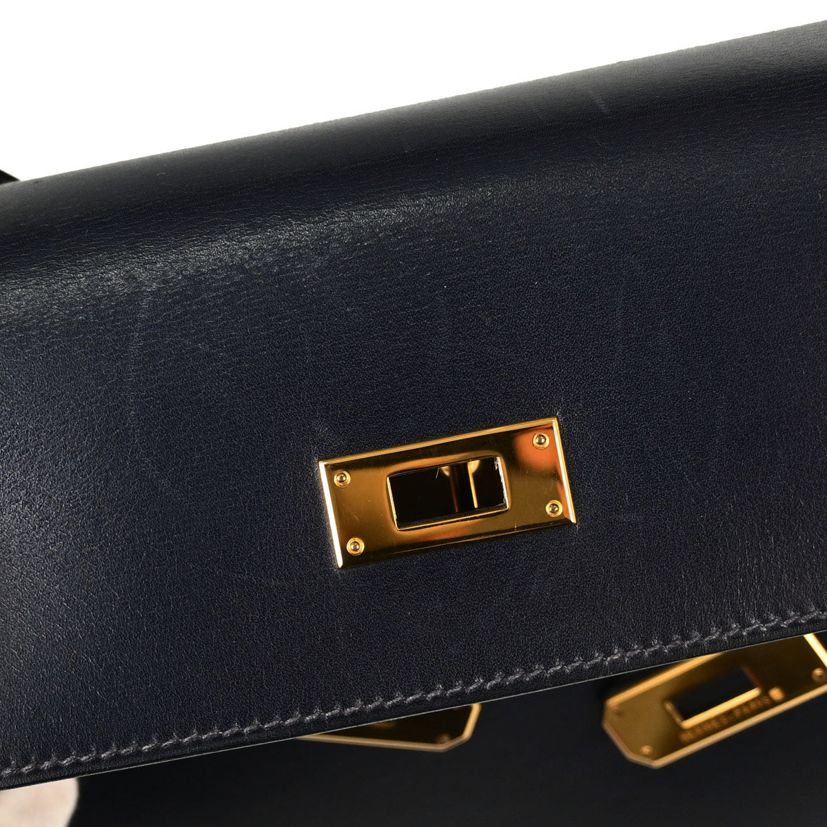 Hermes Blue Indigo Box Calf Kelly 35 Sellier 2way Shoulder Handbag