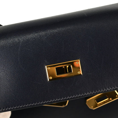 Hermes Blue Indigo Box Calf Kelly 35 Sellier 2way Shoulder Handbag