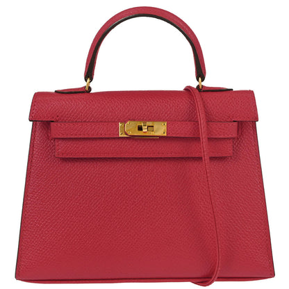 Hermes Rouge Garance Courchevel Mini Kelly 15 Sellier 2way Shoulder Handbag