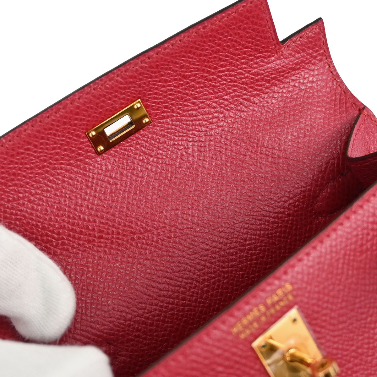 Hermes Rouge Garance Courchevel Mini Kelly 15 Sellier 2way Shoulder Handbag