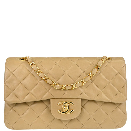 Chanel 1996-1997 Beige Lambskin Small Classic Double Flap Shoulder Bag