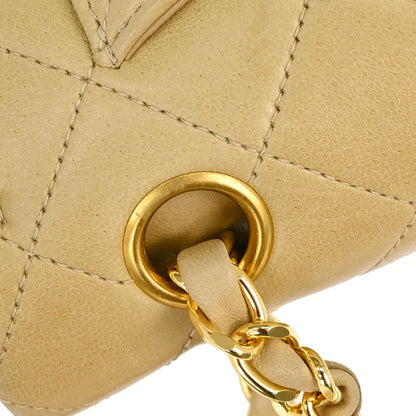 Chanel 1996-1997 Beige Lambskin Small Classic Double Flap Shoulder Bag