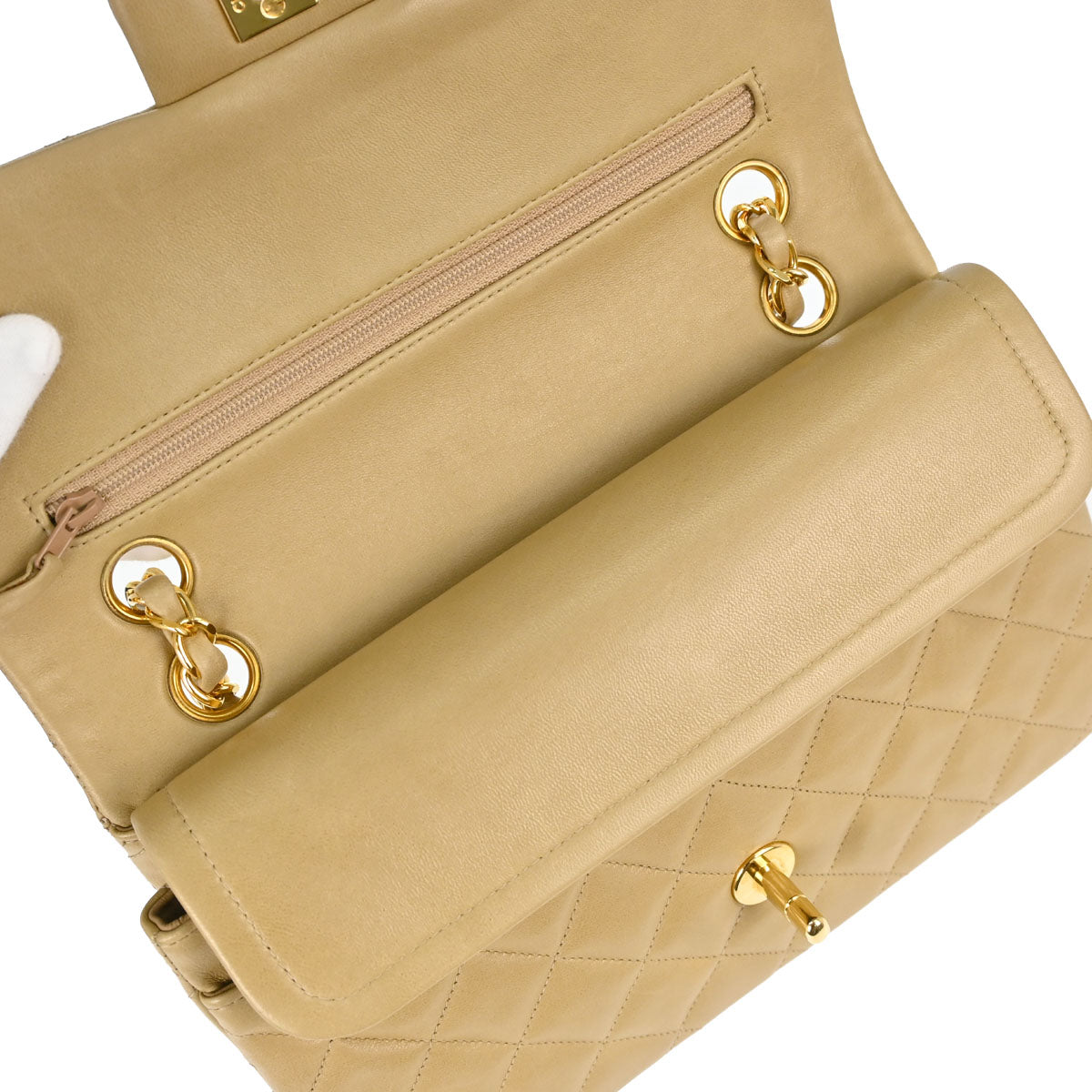 Chanel 1996-1997 Beige Lambskin Small Classic Double Flap Shoulder Bag