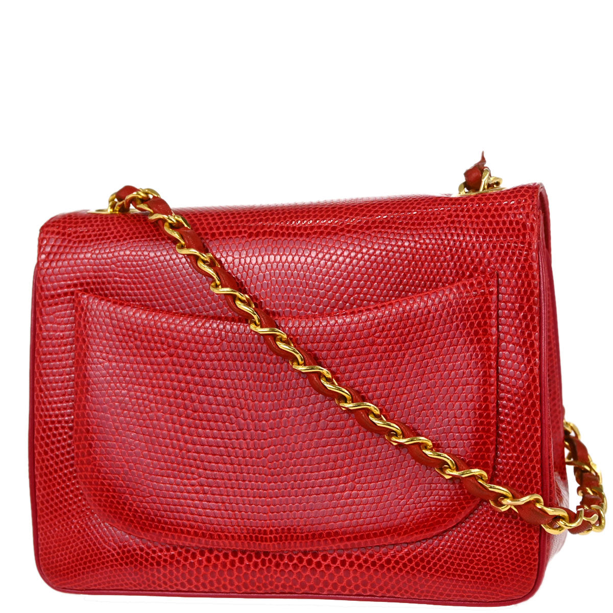 Chanel * 1986-1988 Red Lizard Mini Classic Square Flap Shoulder Bag 17