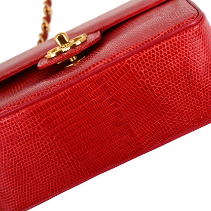 Chanel * 1986-1988 Red Lizard Mini Classic Square Flap Shoulder Bag 17