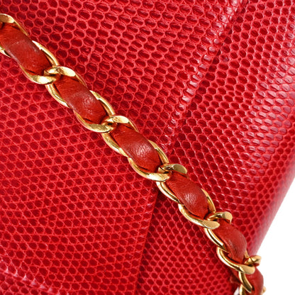 Chanel * 1986-1988 Red Lizard Mini Classic Square Flap Shoulder Bag 17