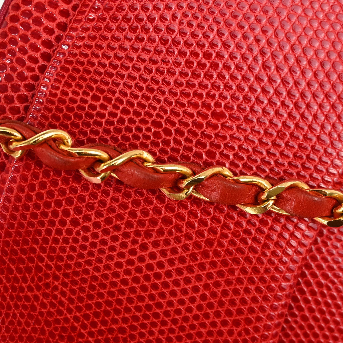 Chanel * 1986-1988 Red Lizard Mini Classic Square Flap Shoulder Bag 17