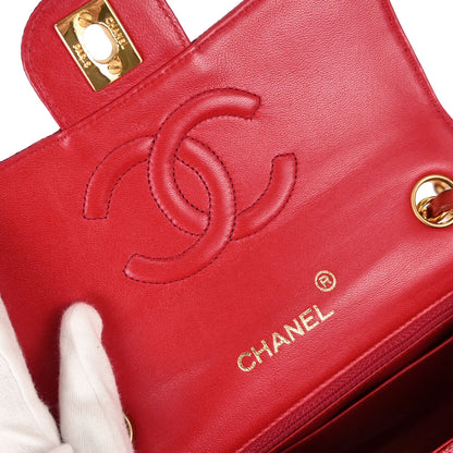 Chanel * 1986-1988 Red Lizard Mini Classic Square Flap Shoulder Bag 17