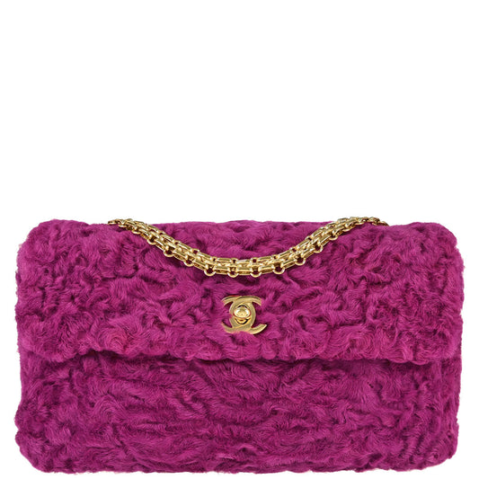 Chanel 2000-2001 Pink Persian Lamb Straight Flap Shoulder Bag