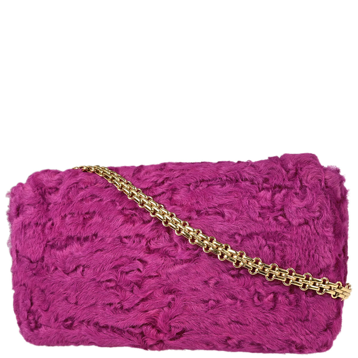 Chanel 2000-2001 Pink Persian Lamb Straight Flap Shoulder Bag