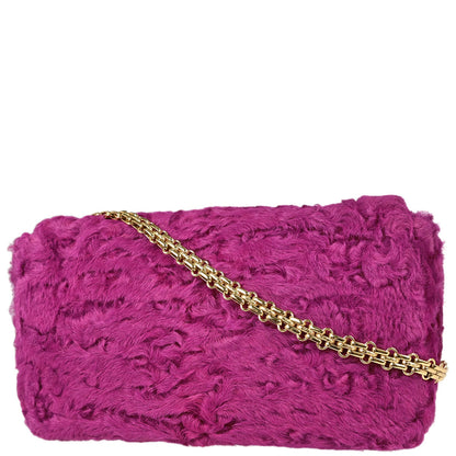 Chanel 2000-2001 Pink Persian Lamb Straight Flap Shoulder Bag
