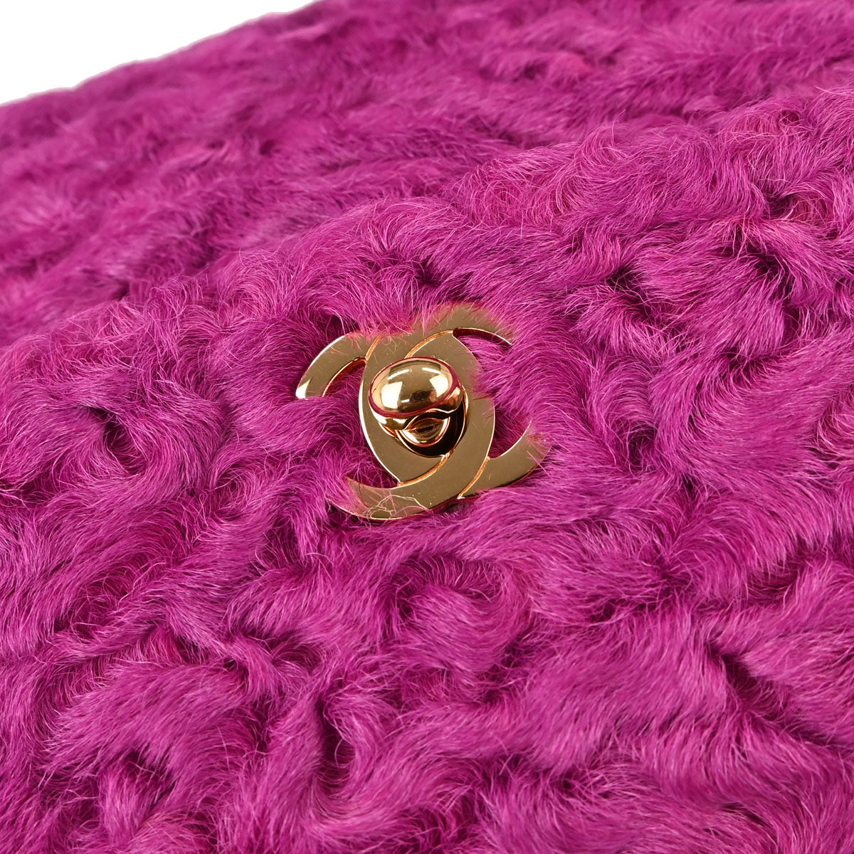 Chanel 2000-2001 Pink Persian Lamb Straight Flap Shoulder Bag