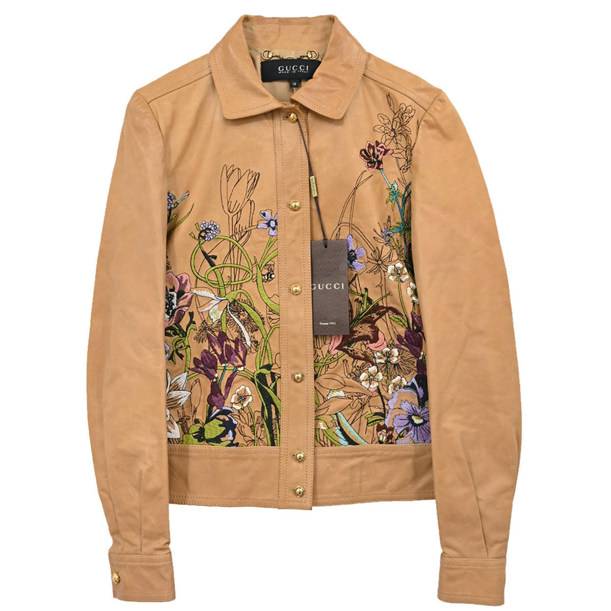 Gucci Genuine Leather Embroidery Jacket Brown #38