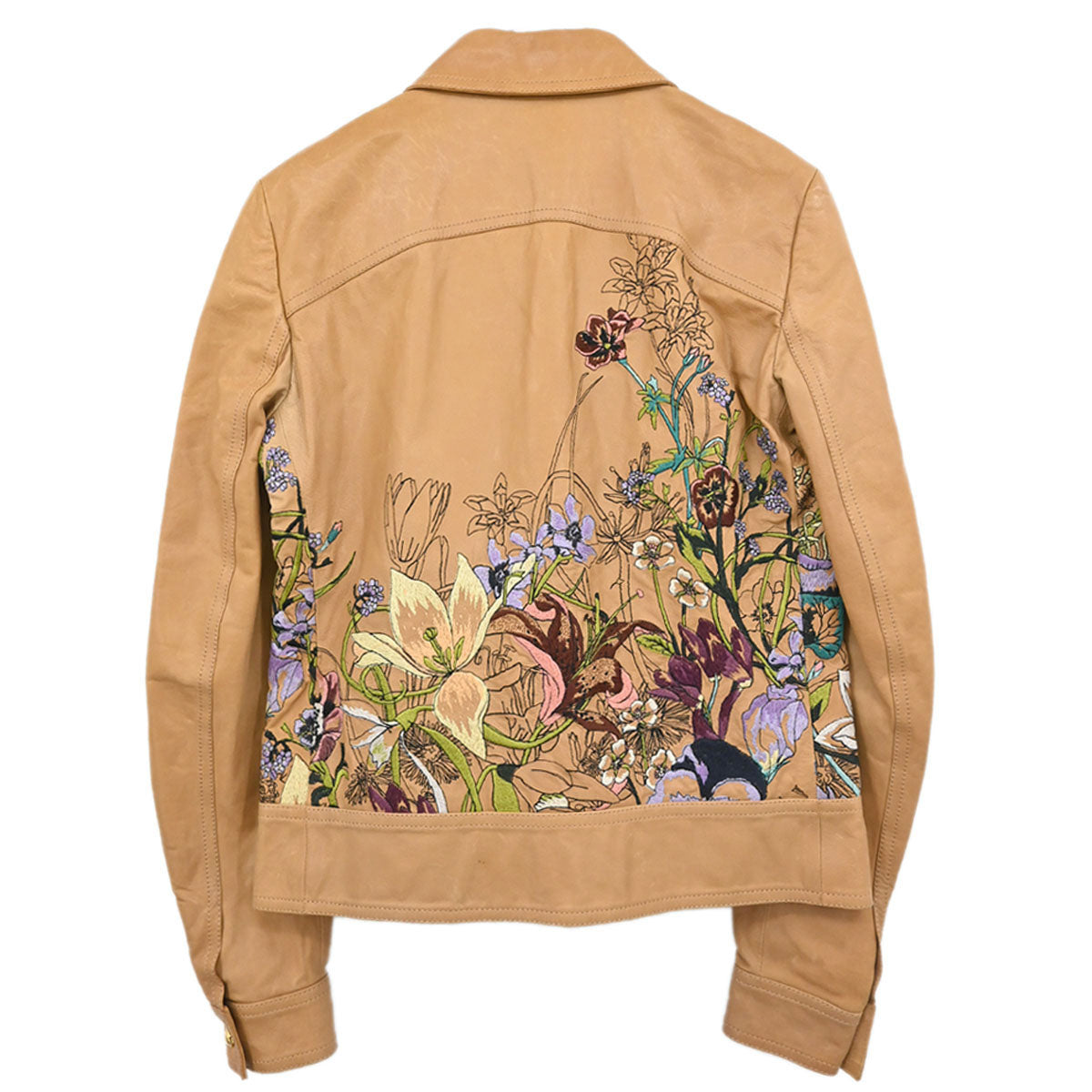Gucci Genuine Leather Embroidery Jacket Brown #38