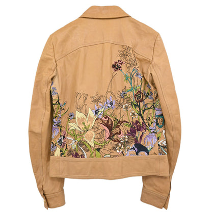 Gucci Genuine Leather Embroidery Jacket Brown #38
