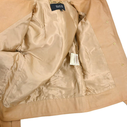 Gucci Genuine Leather Embroidery Jacket Brown #38
