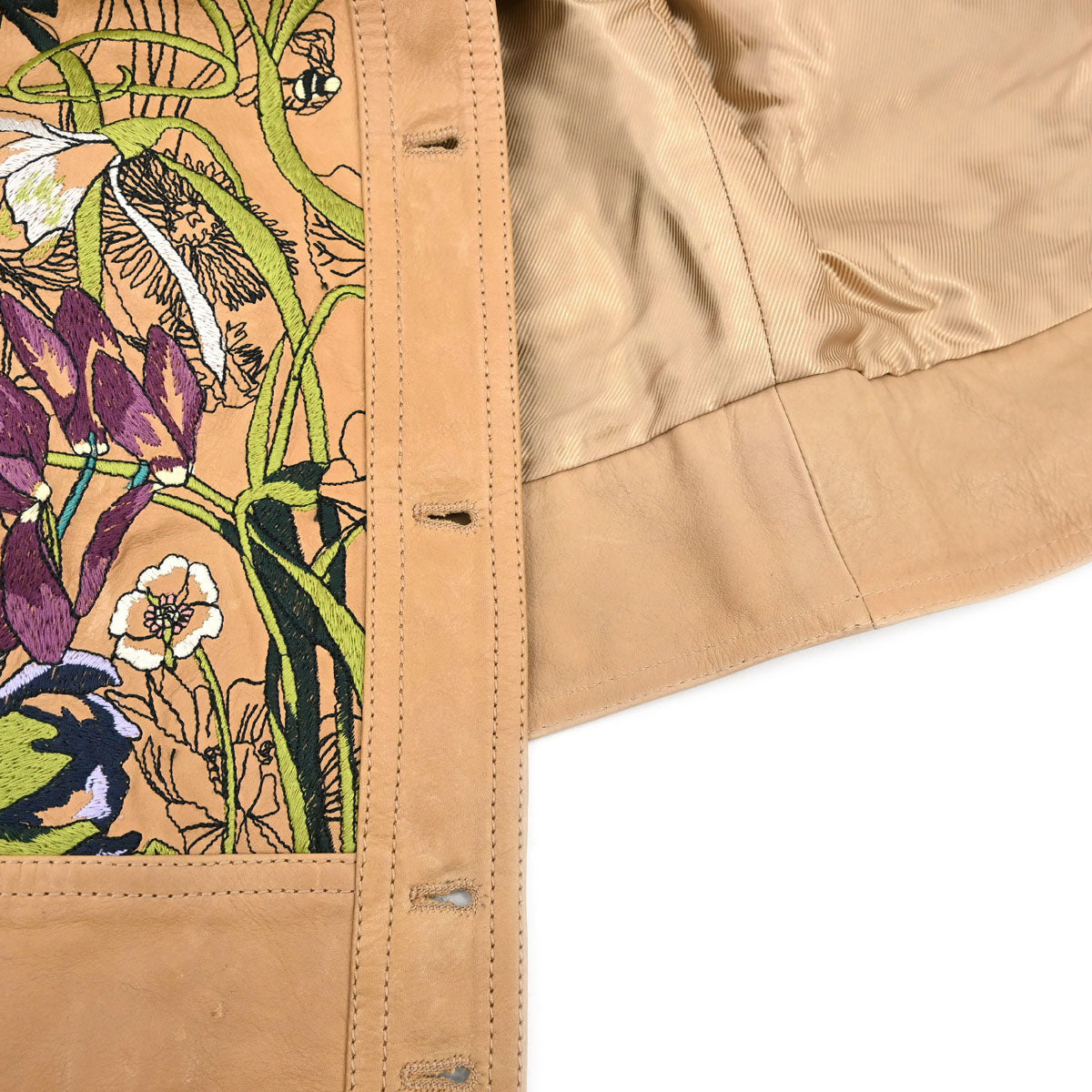 Gucci Genuine Leather Embroidery Jacket Brown #38