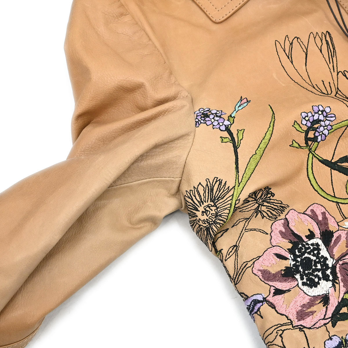 Gucci Genuine Leather Embroidery Jacket Brown #38