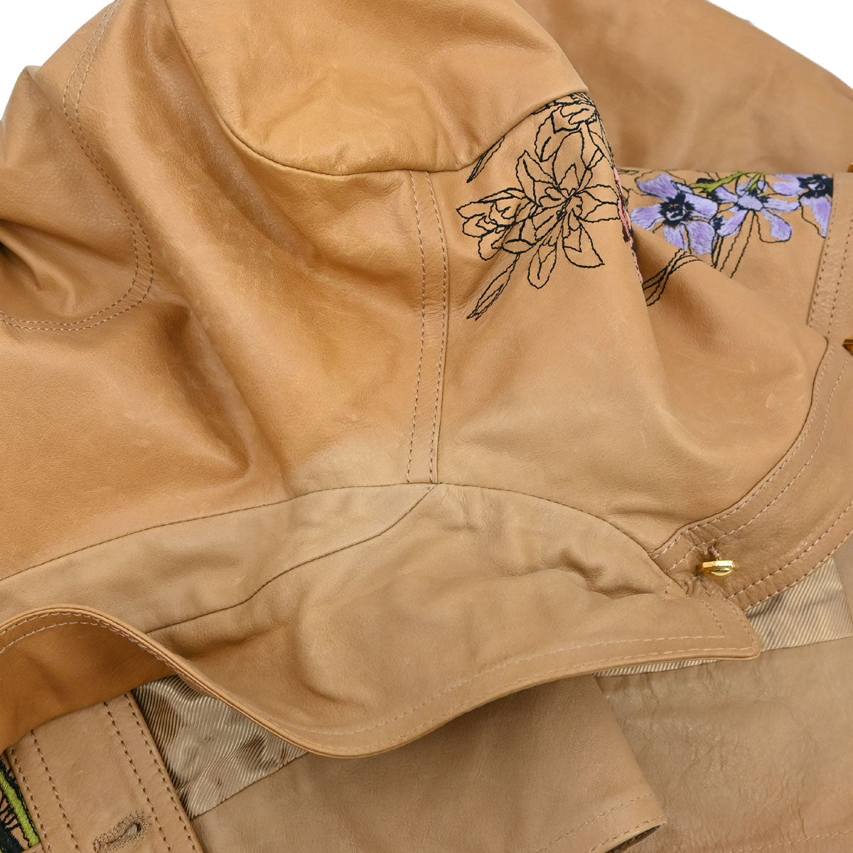 Gucci Genuine Leather Embroidery Jacket Brown #38