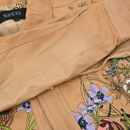 Gucci Genuine Leather Embroidery Jacket Brown #38