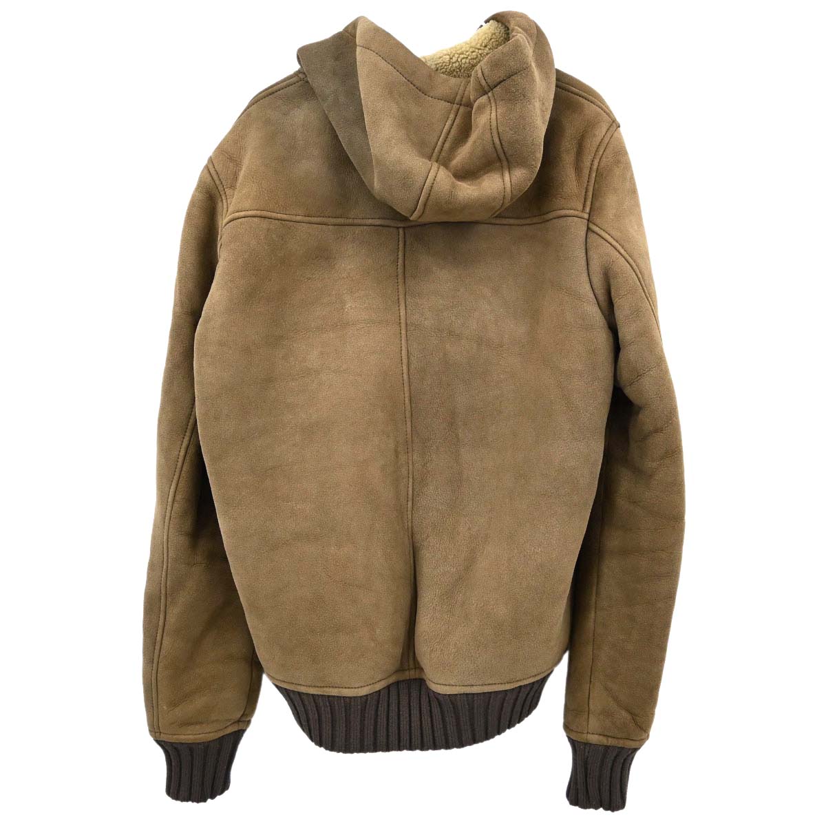 Gucci Mouton Hooded Zip Up Jacket Lambskin Brown #48