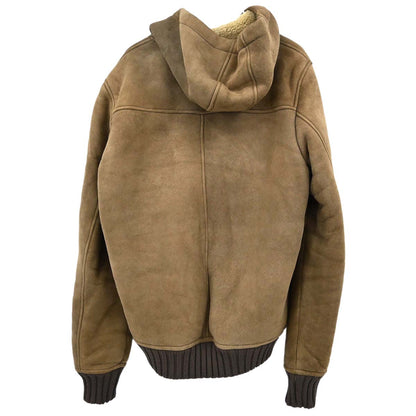 Gucci Mouton Hooded Zip Up Jacket Lambskin Brown #48
