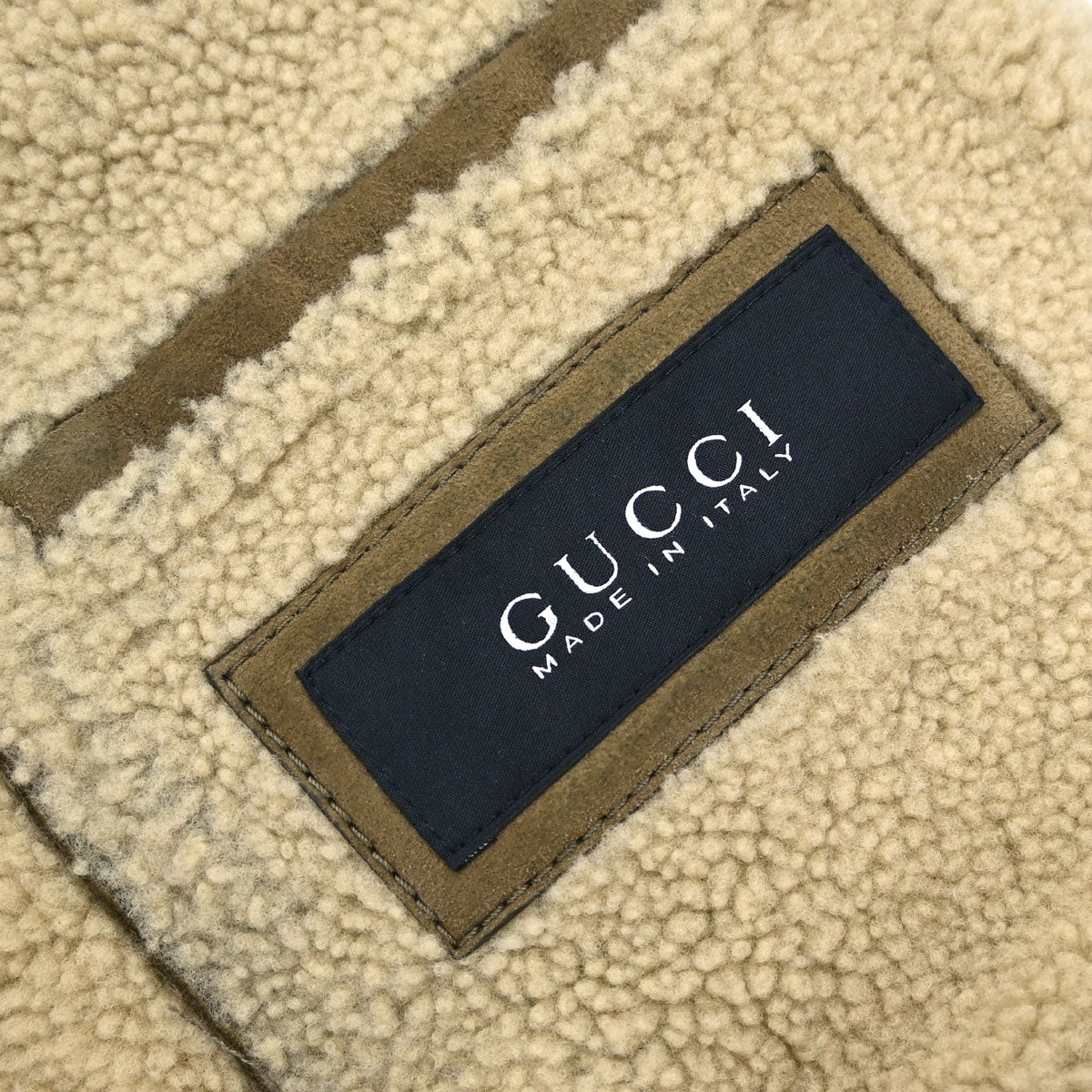 Gucci Mouton Hooded Zip Up Jacket Lambskin Brown #48