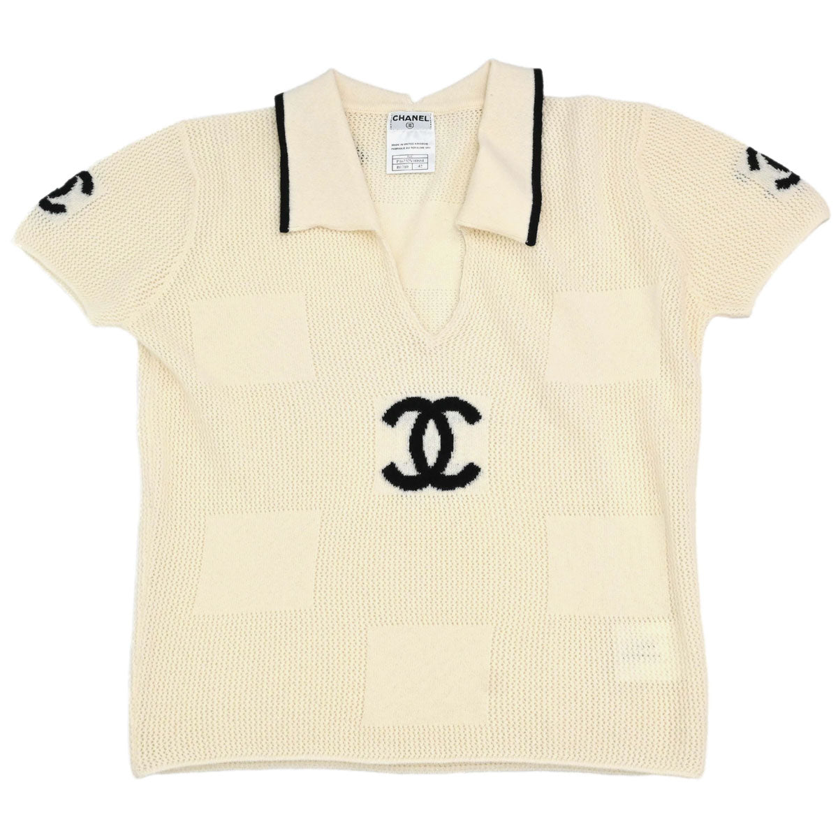 Chanel 2001 Short Sleeve Knit Top Ivory #42