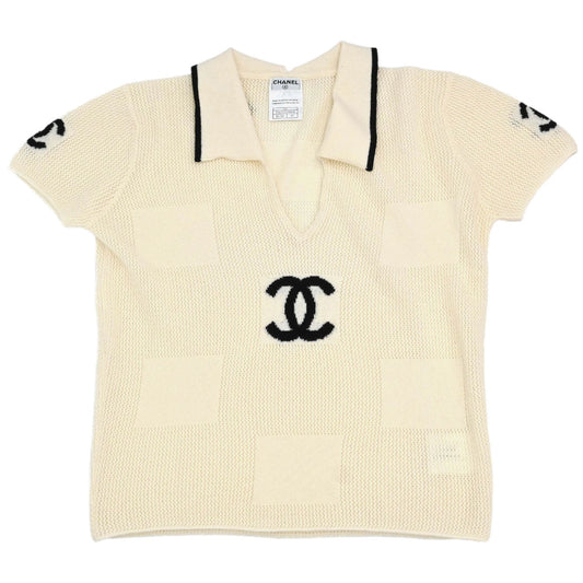 Chanel 2001 Short Sleeve Knit Top Ivory #42